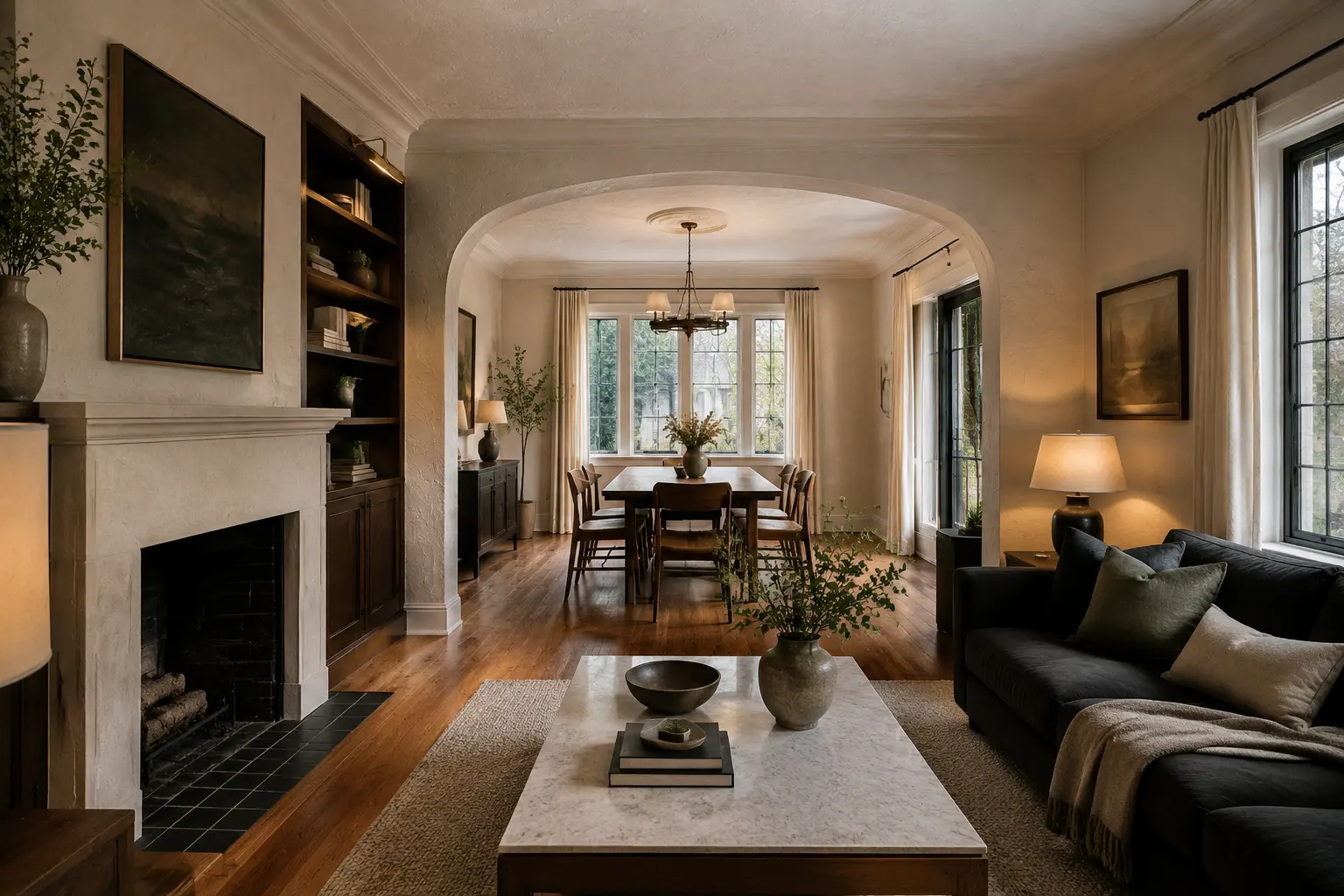 A character living room and dining room with thoughtful contemporary updates
